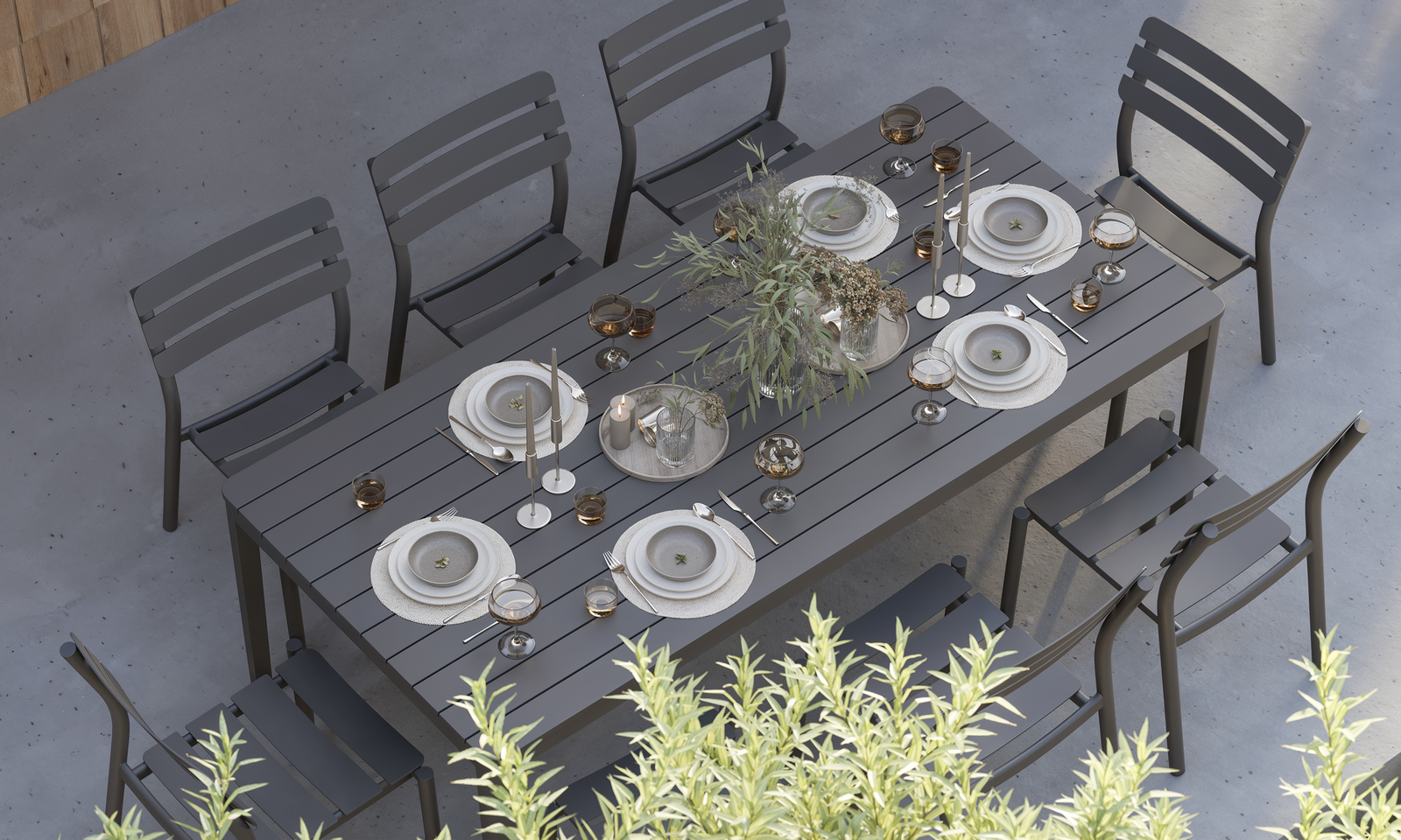 Aluminum Outdoor Rectangular Dining Table + 8 595 Dining Armless Chairs - Image 2