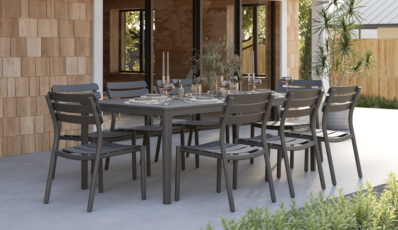 Aluminum Outdoor Rectangular Dining Table + 8 595 Dining Armless Chairs - Image 3