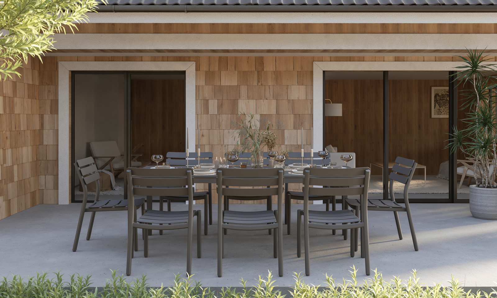 Aluminum Outdoor Rectangular Dining Table + 8 595 Dining Armless Chairs - Image 4