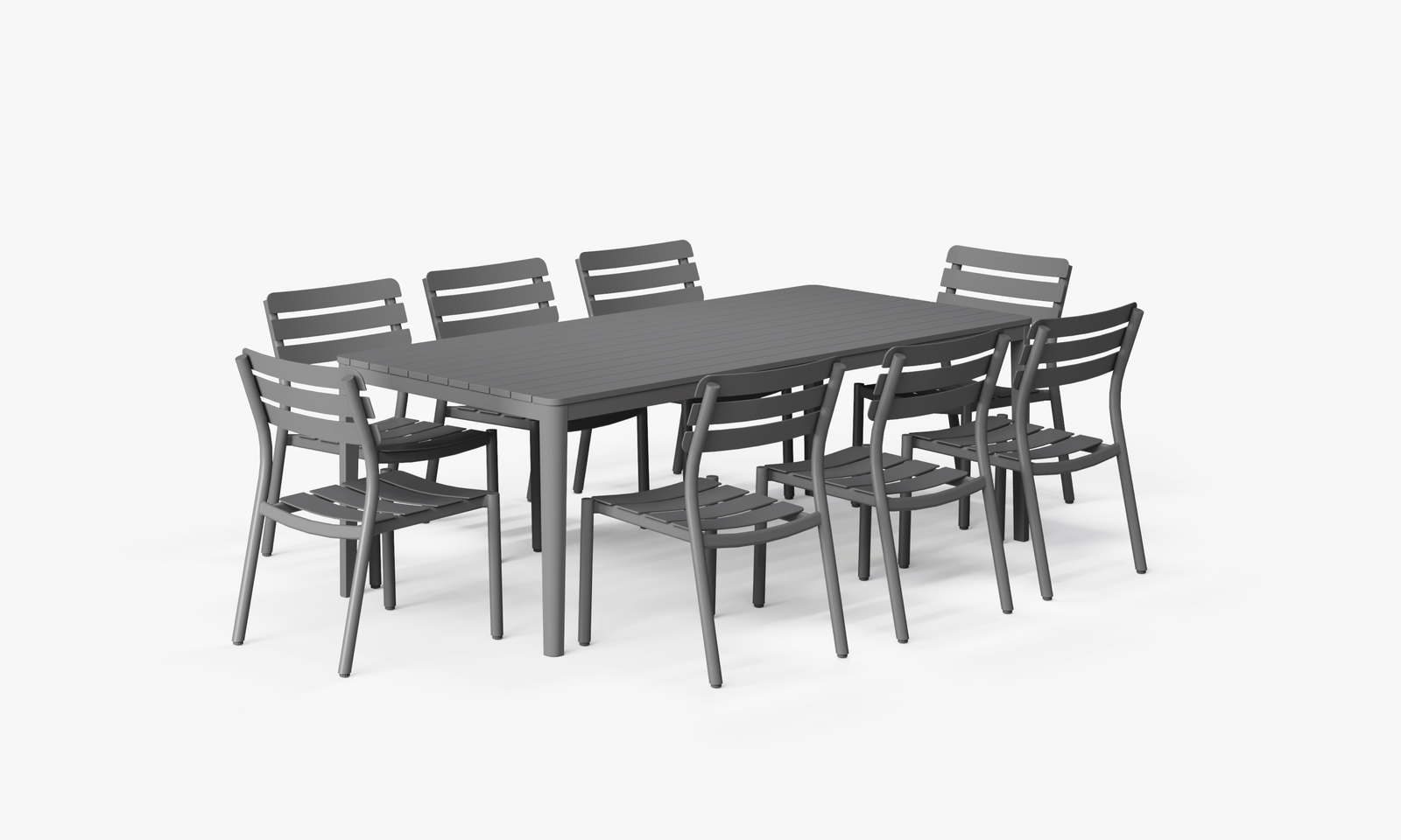 Aluminum Outdoor Rectangular Dining Table + 8 595 Dining Armless Chairs