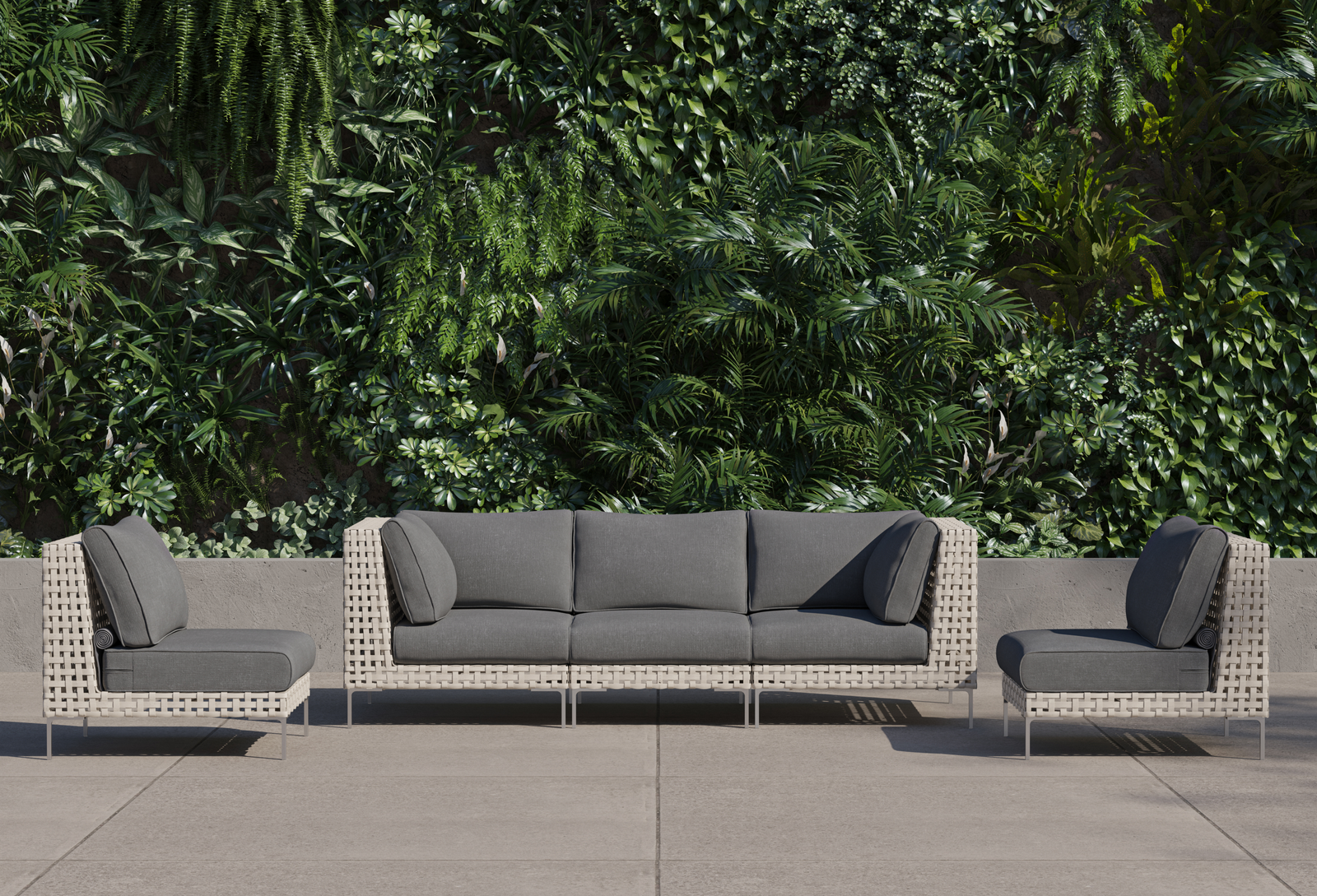 Open Weave Wicker Outdoor Sofa with Armless Chairs - 5 Seat - Image 12