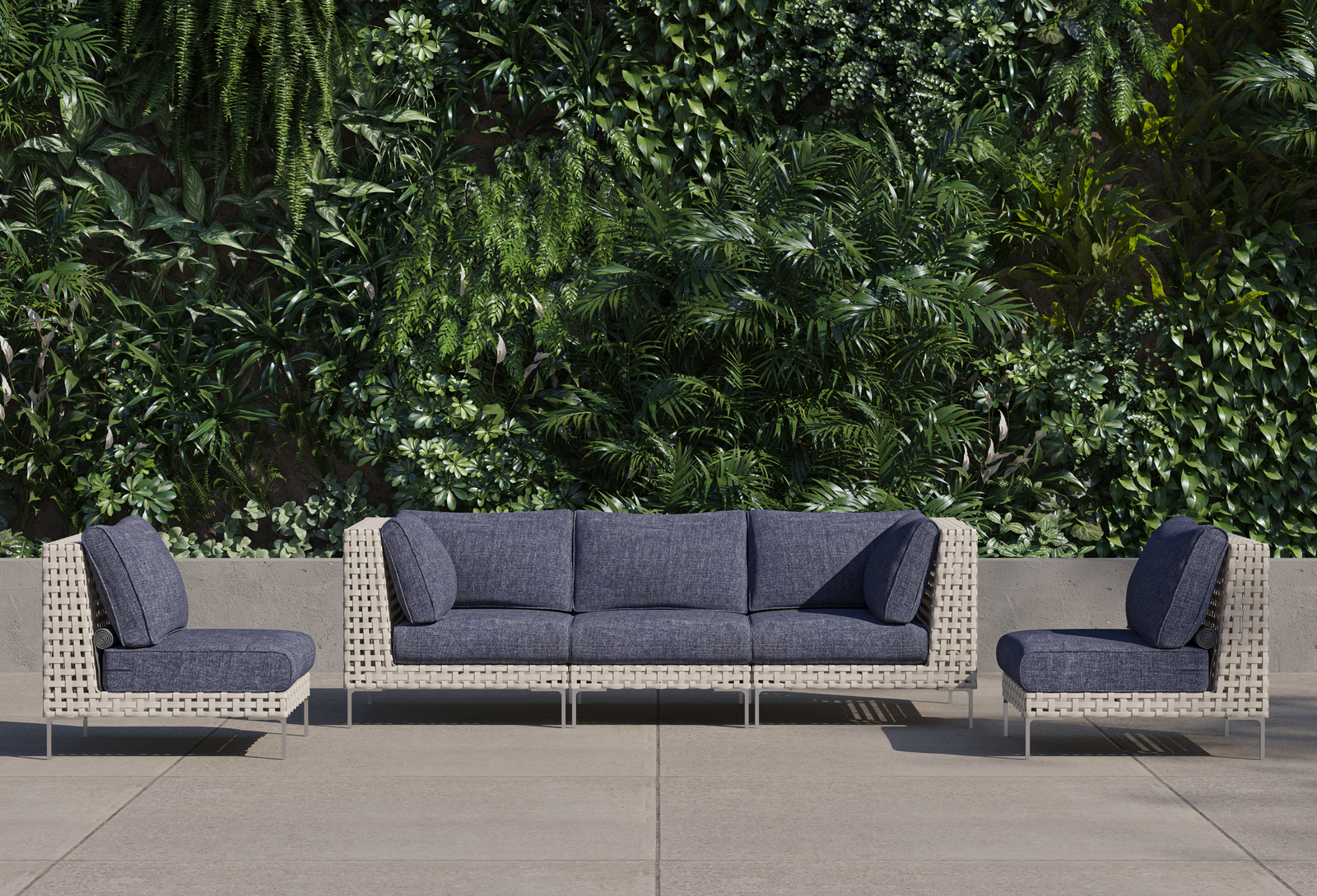 Open Weave Wicker Outdoor Sofa with Armless Chairs - 5 Seat - Image 10
