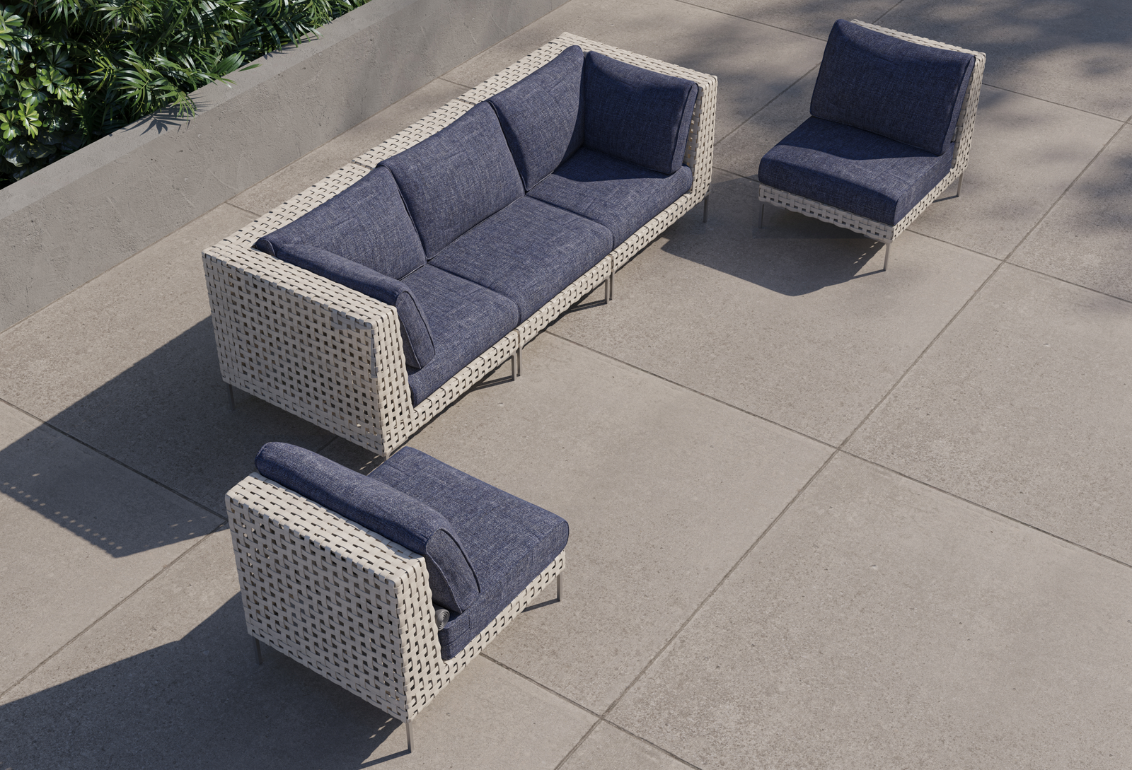 Open Weave Wicker Outdoor Sofa with Armless Chairs - 5 Seat - Image 11