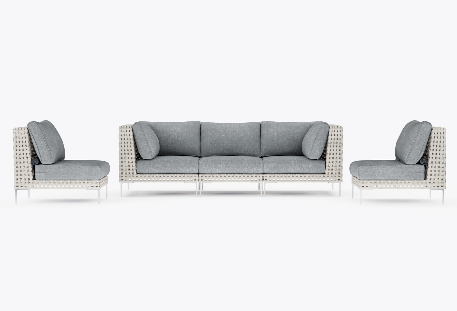 Open Weave Wicker Outdoor Sofa with Armless Chairs - 5 Seat in Pacific Fog Gray #color_pacific fog gray