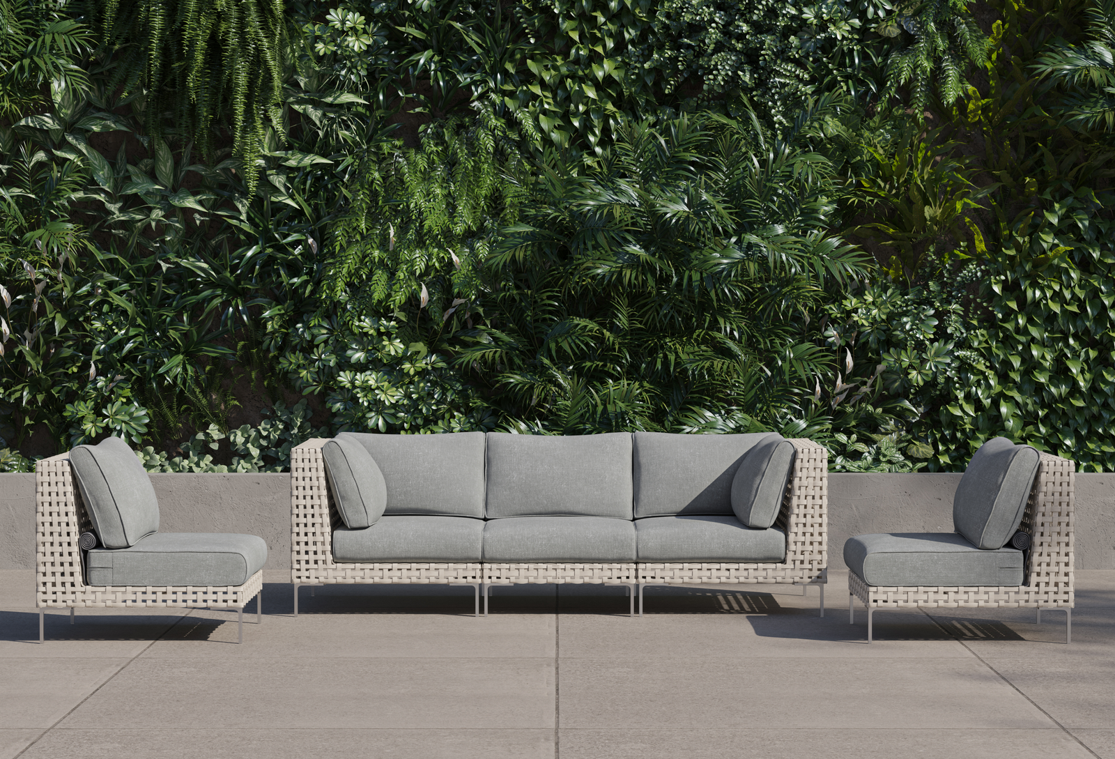 Open Weave Wicker Outdoor Sofa with Armless Chairs - 5 Seat - Image 6