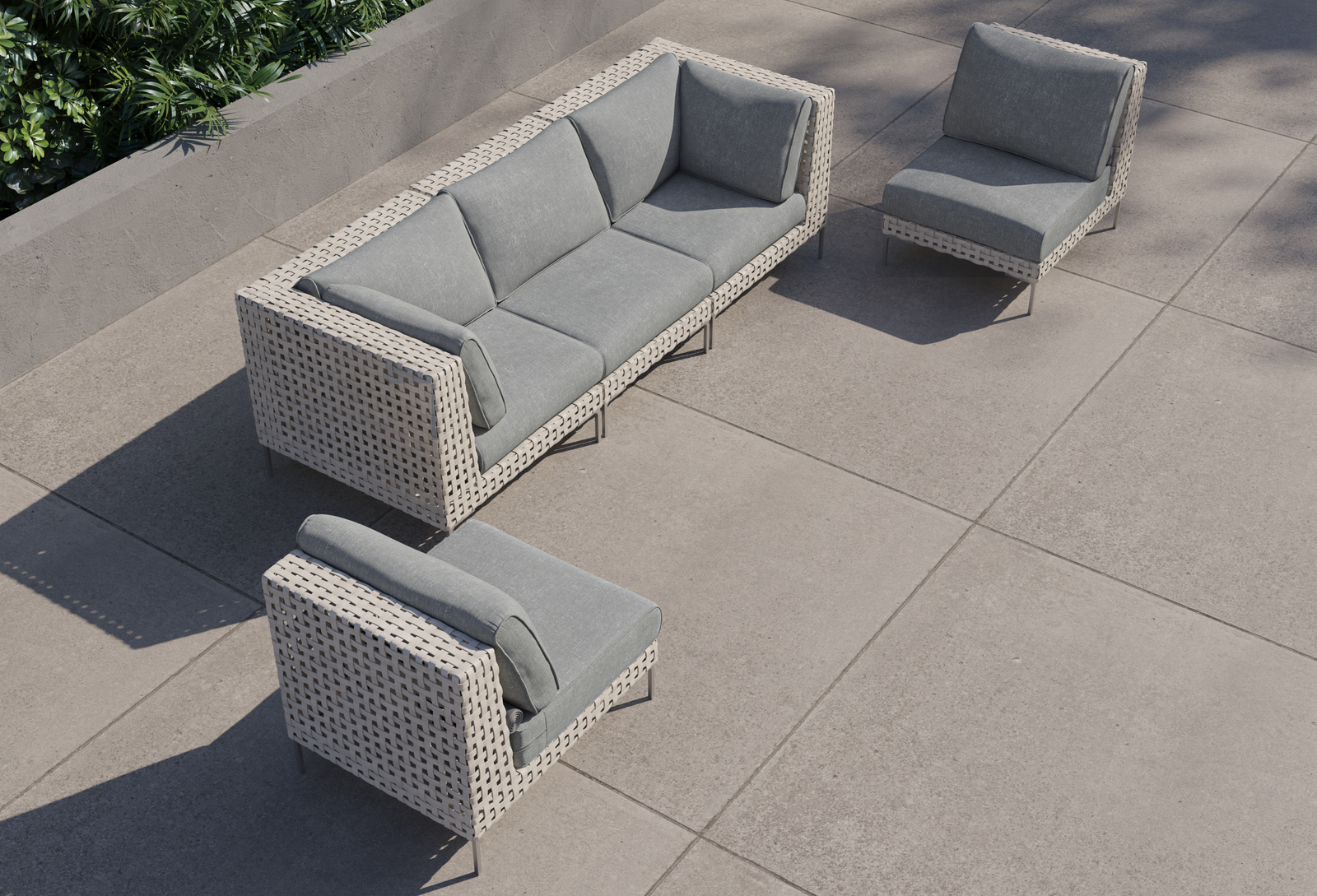 Open Weave Wicker Outdoor Sofa with Armless Chairs - 5 Seat - Image 7
