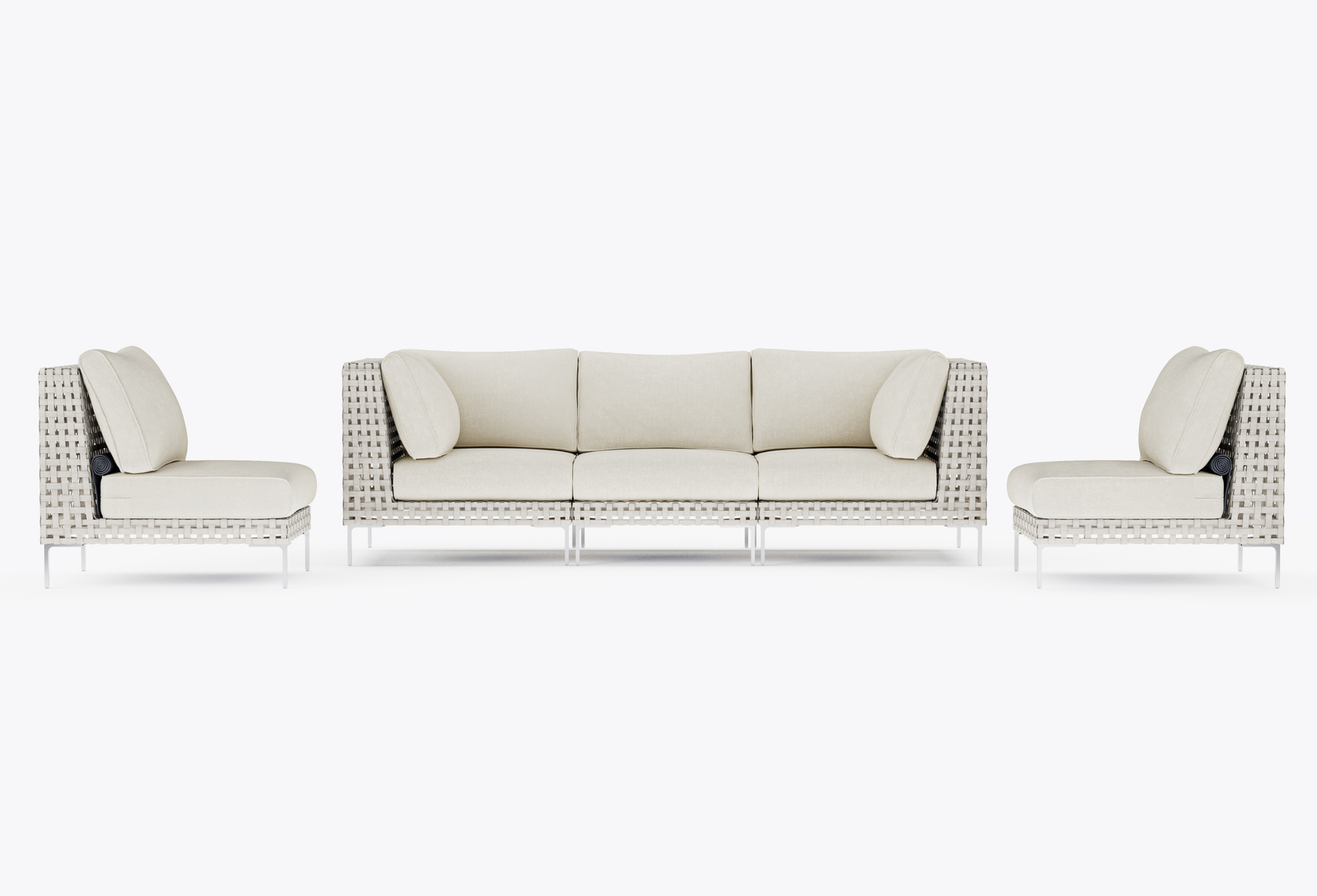 Open Weave Wicker Outdoor Sofa with Armless Chairs - 5 Seat in Palisades Cream #color_palisades cream