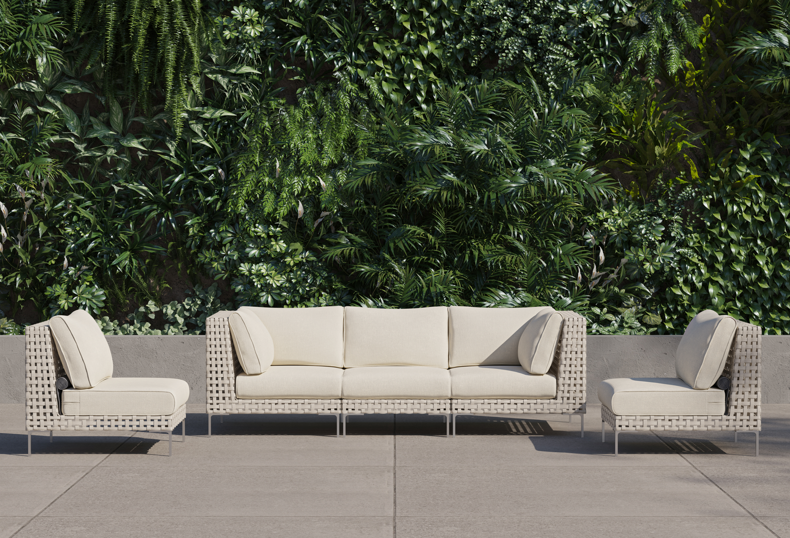 Open Weave Wicker Outdoor Sofa with Armless Chairs - 5 Seat - Image 8