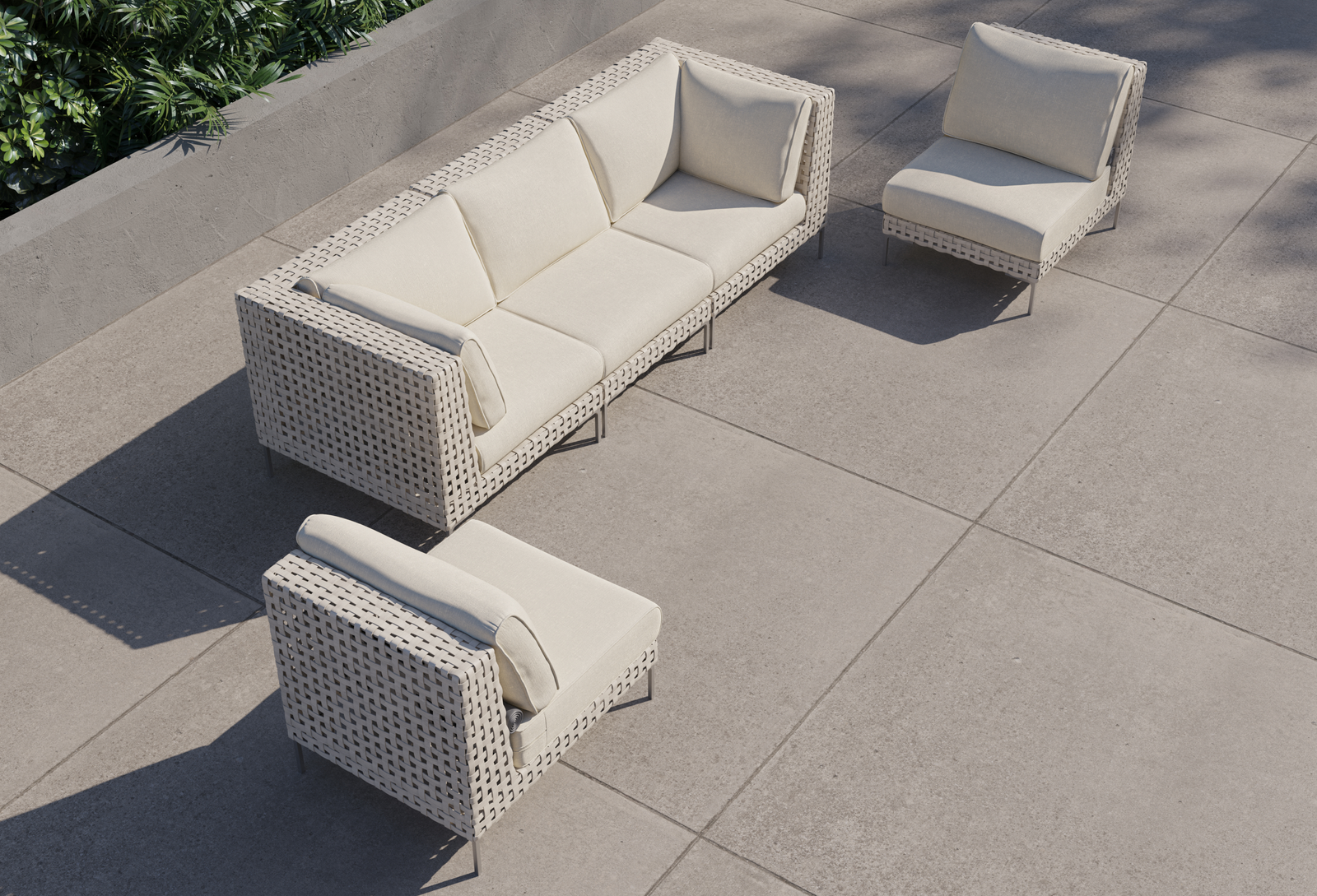 Open Weave Wicker Outdoor Sofa with Armless Chairs - 5 Seat - Image 9