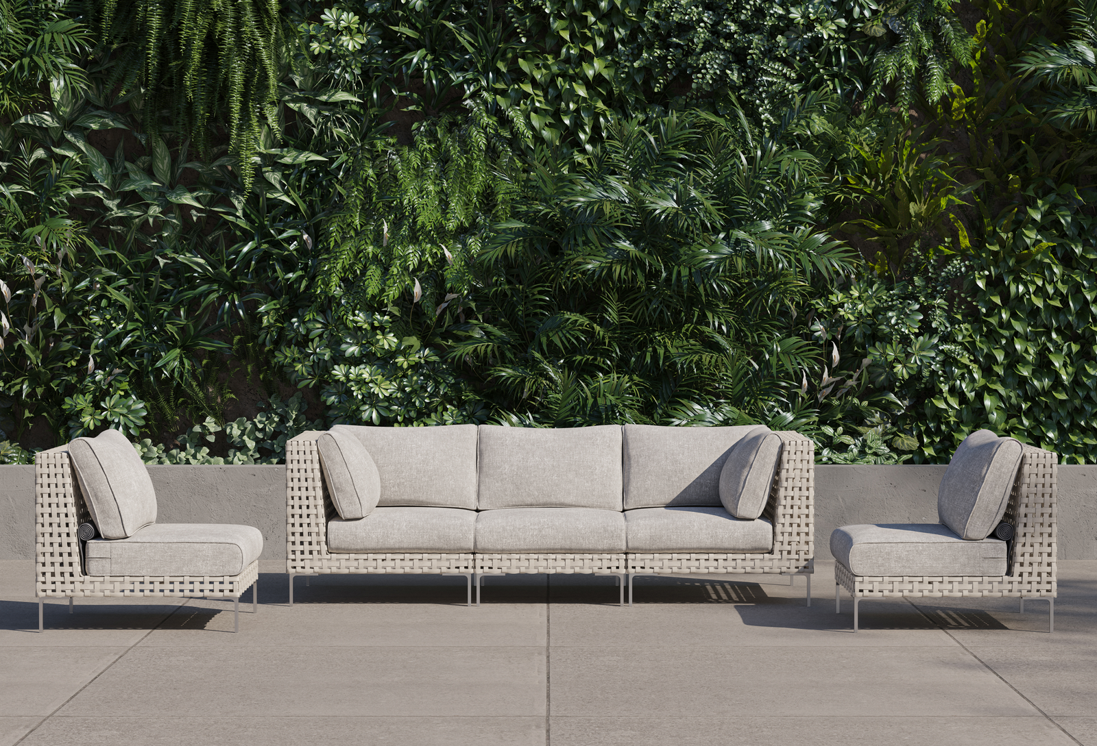 Open Weave Wicker Outdoor Sofa with Armless Chairs - 5 Seat - Image 14