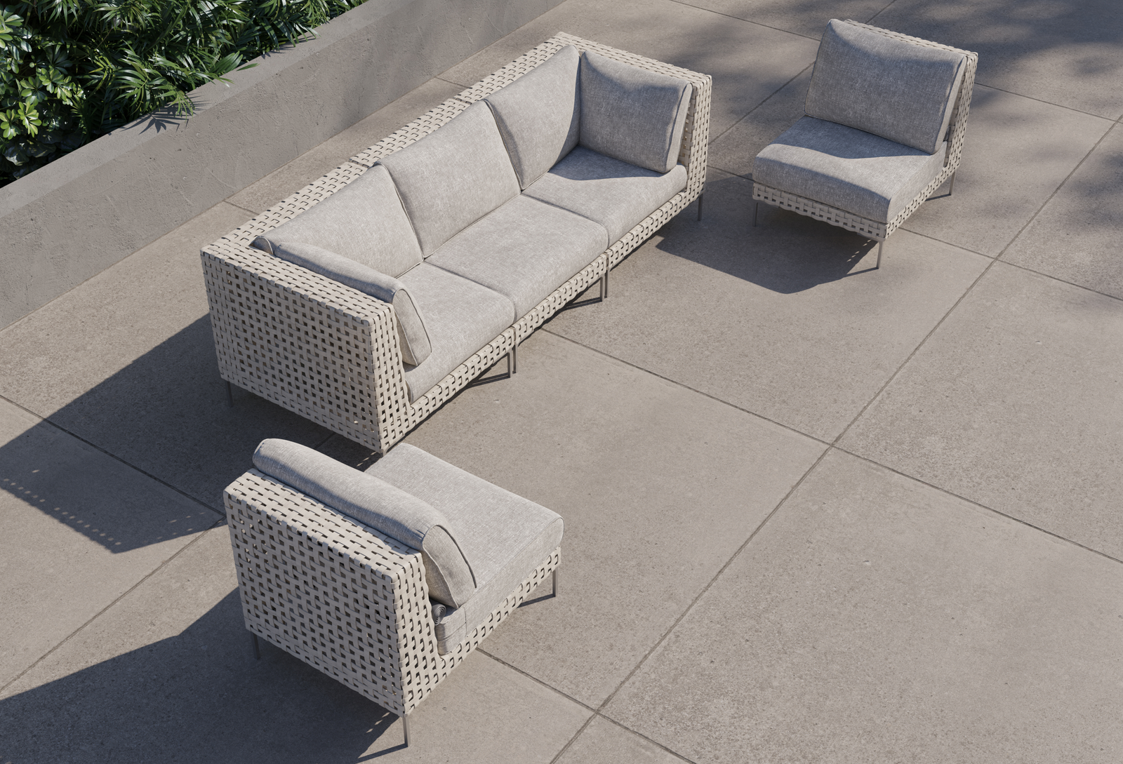 Open Weave Wicker Outdoor Sofa with Armless Chairs - 5 Seat - Image 15