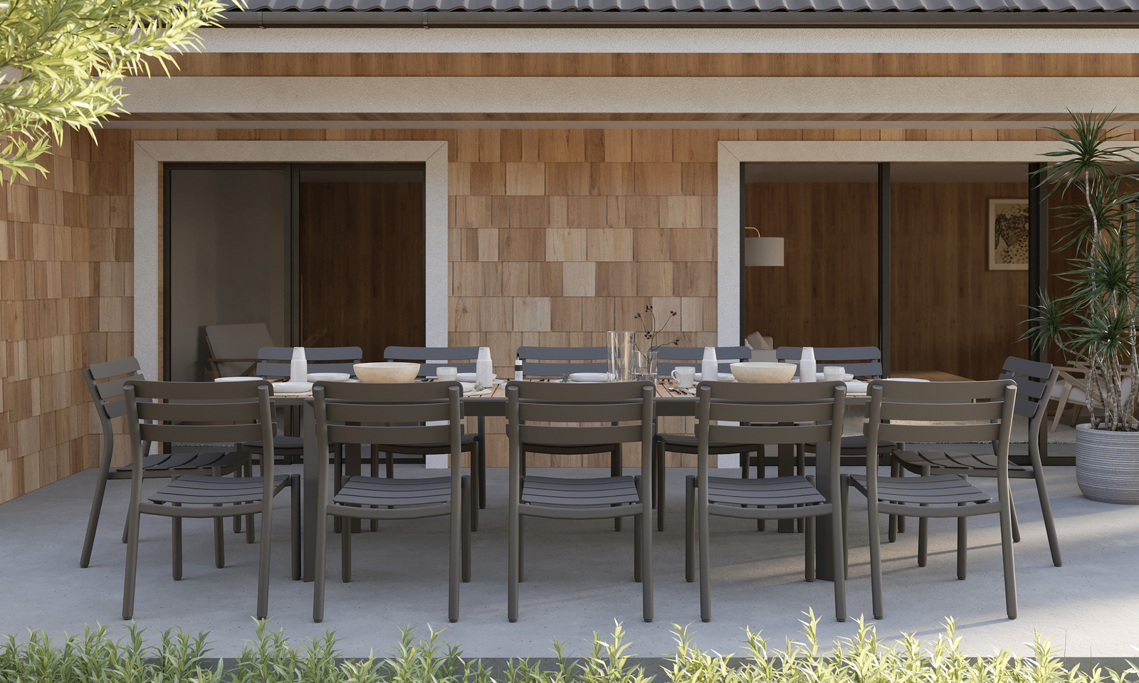 Teak + Aluminum Outdoor Expandable Dining Table + 12 595 Armless Chairs - Image 4