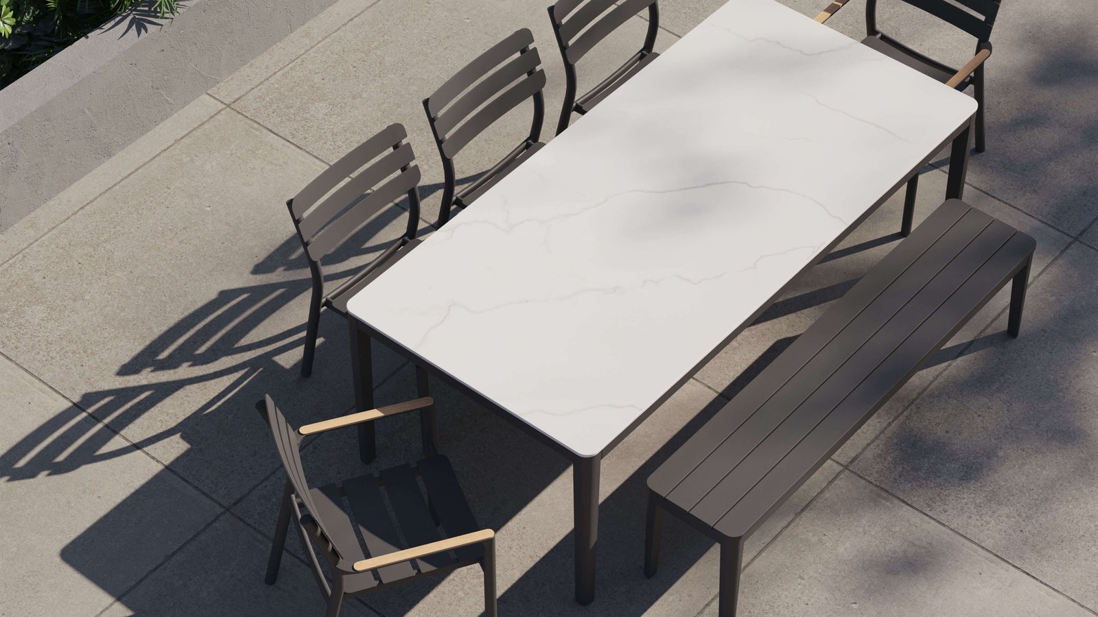 OuterStone Outdoor Dining Table + 2 595 Armchairs + 3 595 Armless Chairs + Aluminum Dining Bench - Image 4