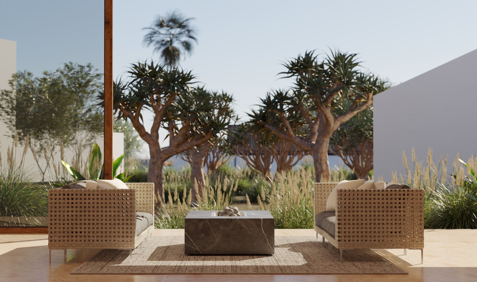 Open Weave Wicker Outdoor Armless Chair Conversation Set - Image 18