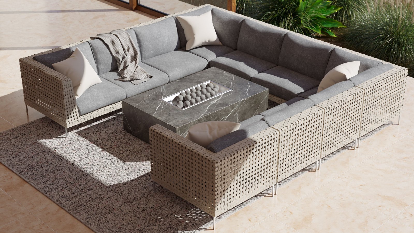 Open Weave Wicker Outdoor Sofa with Armless Chairs - 6 Seat - Image 19