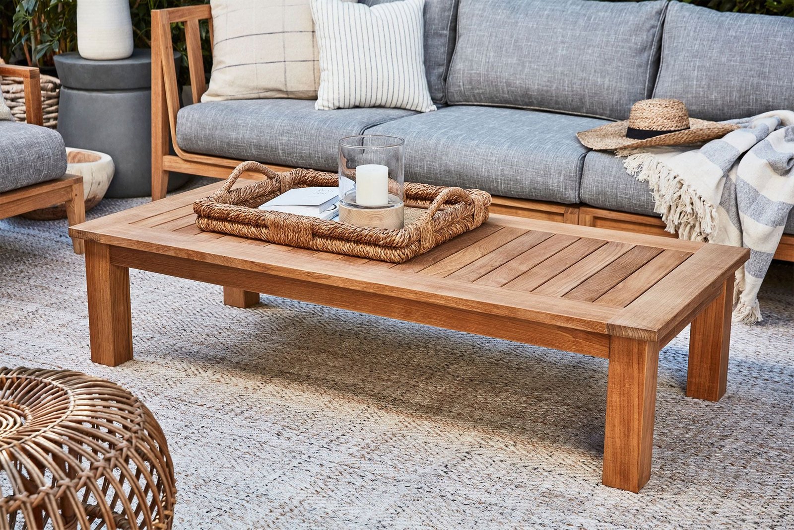 Teak Outdoor Coffee Table - Square Leg - Large - Image 2