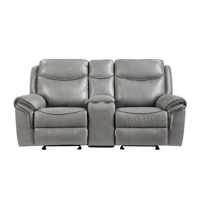 8206GRY-2 - Double Glider Reclining Love Seat with Center Console, Receptacles and USB Ports
