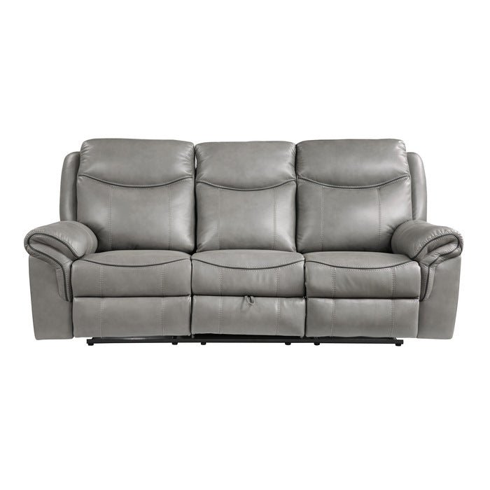 8206GRY-3 - Double Reclining Sofa with Center Drop-Down Cup Holders, Receptacles, Hidden Drawer and USB Ports