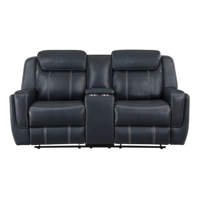8516BU-2 - Double Reclining Love Seat with Center Console, Receptacles and USB Ports
