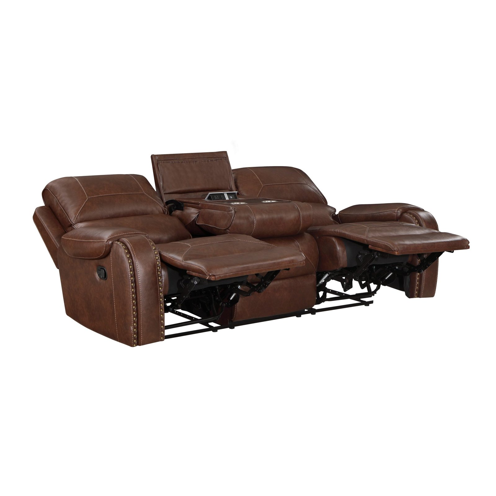 8549BRW-3 - Double Reclining Sofa with Center Drop-Down Cup Holders, Receptacles and USB Ports - Image 5
