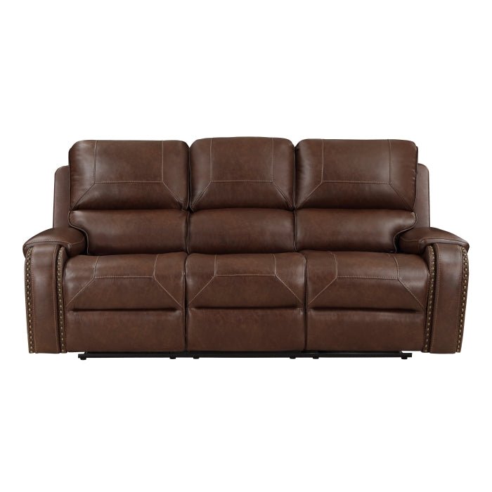 8549BRW-3 - Double Reclining Sofa with Center Drop-Down Cup Holders, Receptacles and USB Ports