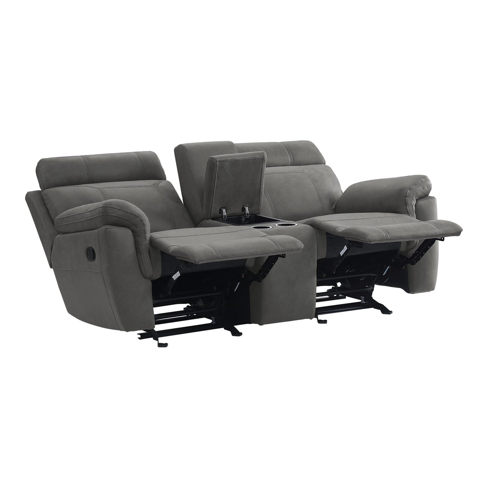 9301GRY-2 - Double Glider Reclining Love Seat with Center Console - Image 4