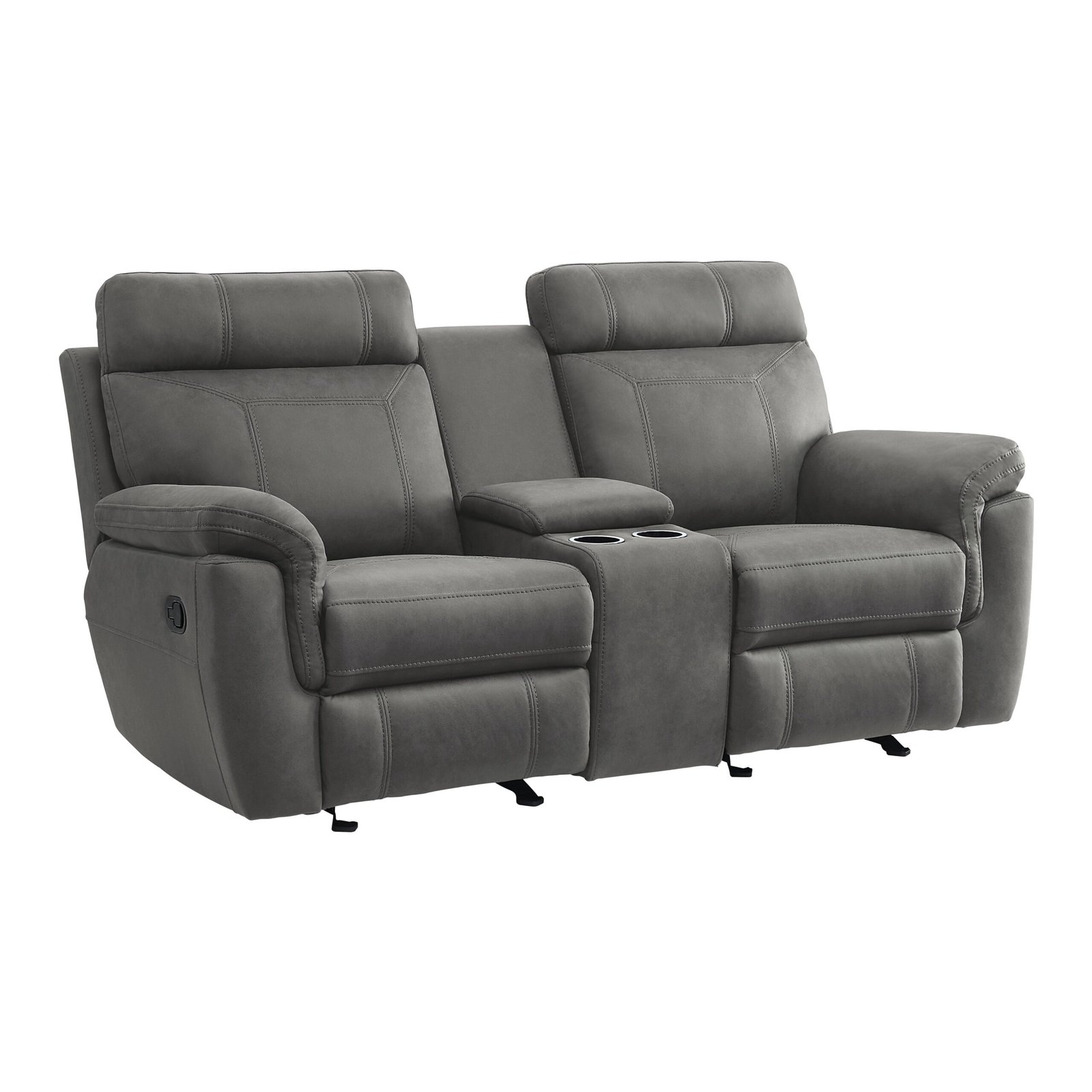 9301GRY-2 - Double Glider Reclining Love Seat with Center Console - Image 2