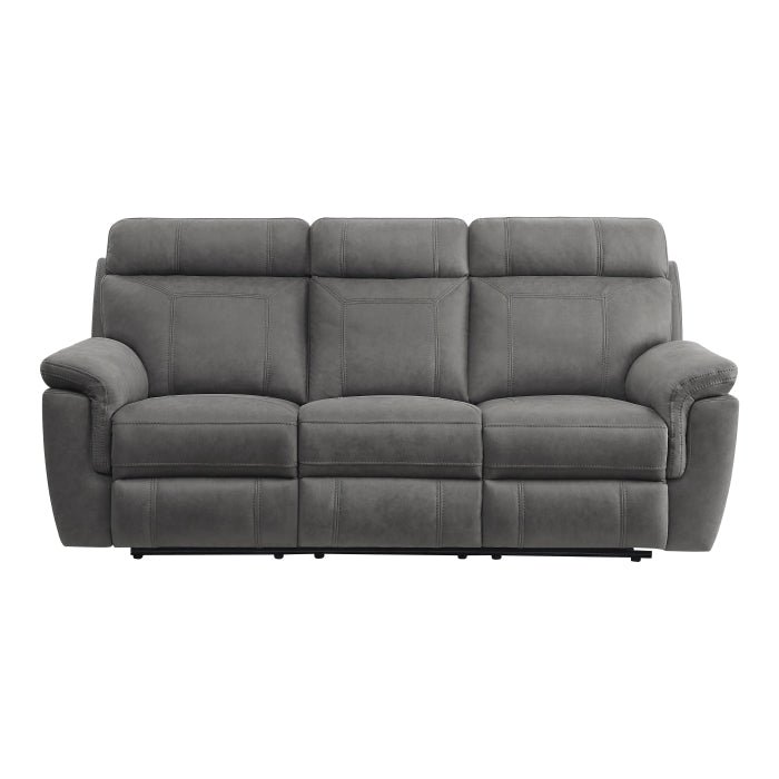 9301GRY-3 - Double Reclining Sofa with Center Drop-Down Cup Holders